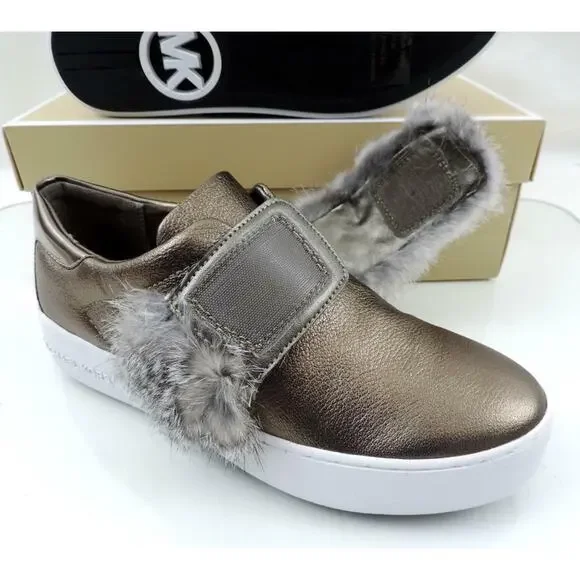 Women's Shoes Michael Kors Maven Platform Sneaker Metallic Leather Nickle Size 8